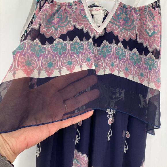 Agaci Boho Strappy Navy Maxi Dress Vacation Beach Women’s Medium - Picture 5 of 14